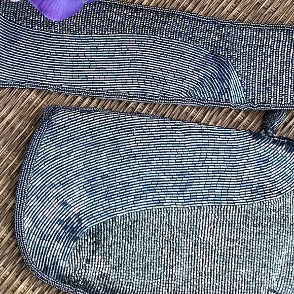 vintage 80s hematite grey seed bead belt clutch set - Picture 2 of 15